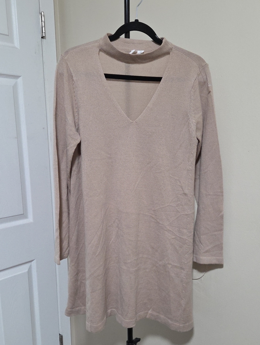Moiety Long Sleeve V-Neck Beige Dress
